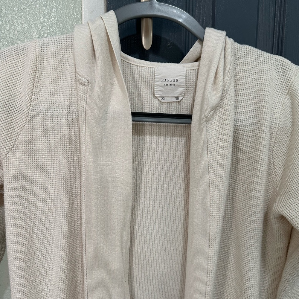 Beige Hooded open cardigan